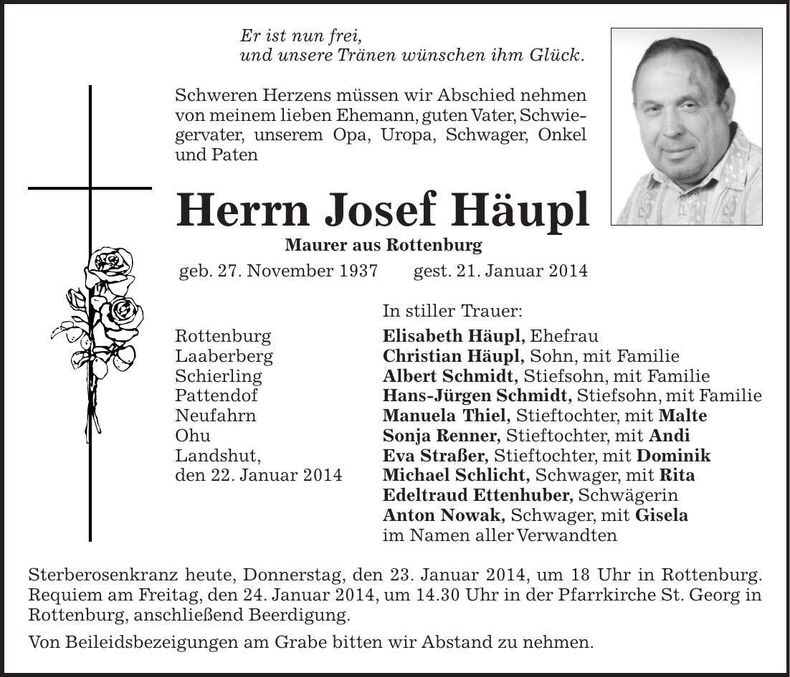 Traueranzeige Josef Häupl