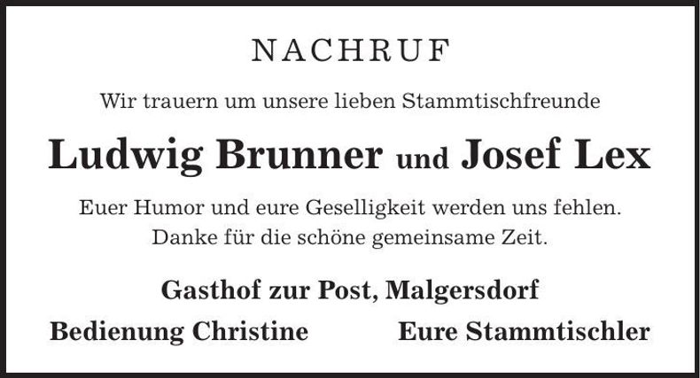 Traueranzeige  Brunner und Lex