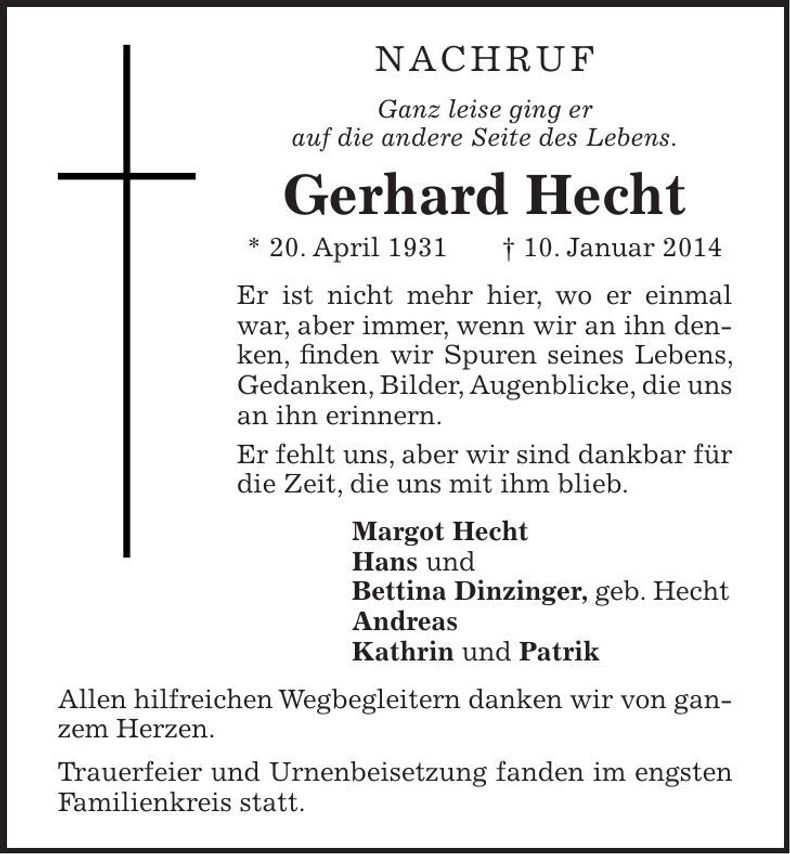 Traueranzeige Gerhard Hecht