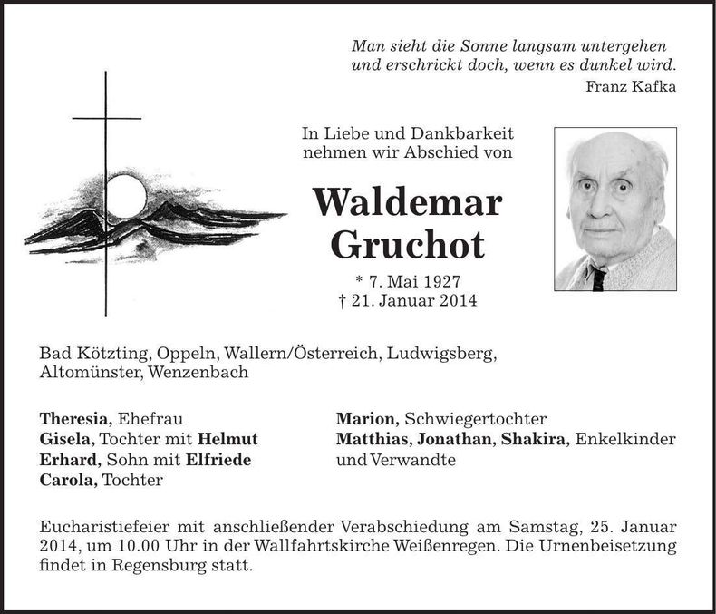 Traueranzeige Waldemar Gruchot