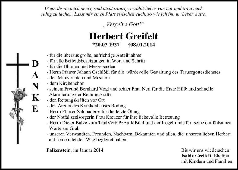 Traueranzeige Herbert Greifelt