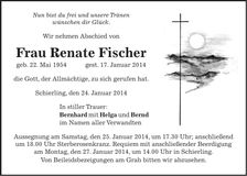 Traueranzeige Renate Fischer