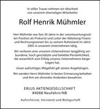 Traueranzeige Rolf, Henrik Mühmler