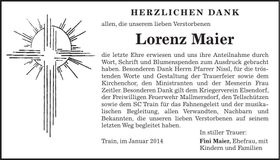 Traueranzeige Lorenz Maier