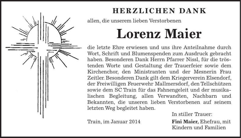 Traueranzeige Lorenz Maier