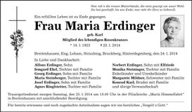 Traueranzeige Maria Erdinger