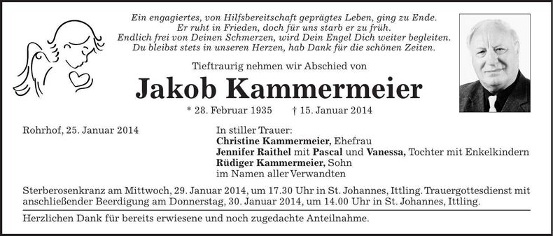 Traueranzeige Jakob Kammermeier