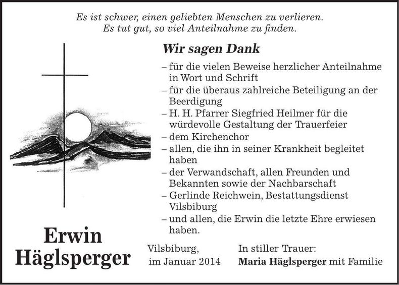 Traueranzeige Erwin Häglsperger