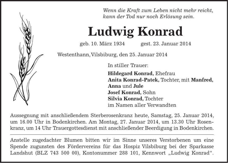 Traueranzeige Ludwig Konrad