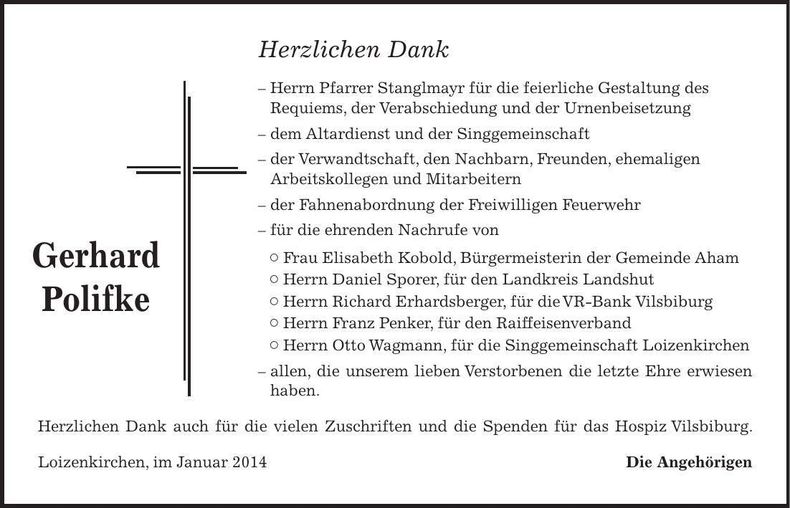 Traueranzeige Gerhard Polifke