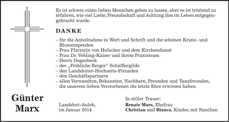 Traueranzeige Günter Marx