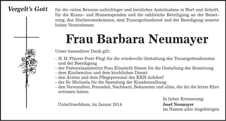 Traueranzeige Josef Neumayer