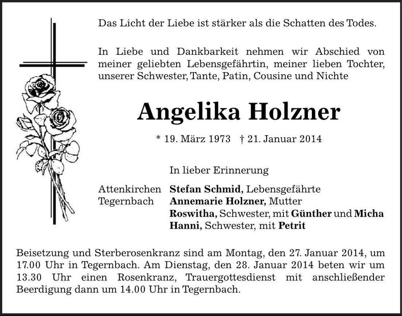 Traueranzeige Angelika Holzner