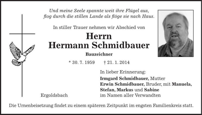 Traueranzeige Hermann Schmidbauer