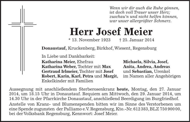 Traueranzeige Josef Meier