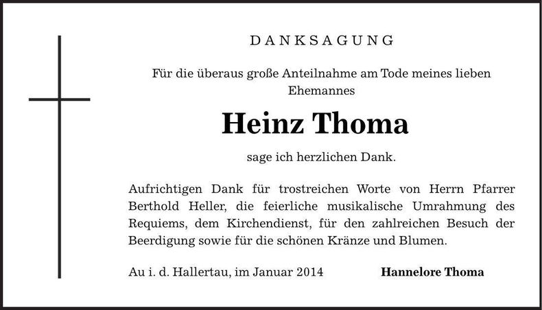 Traueranzeige Heinz Thoma
