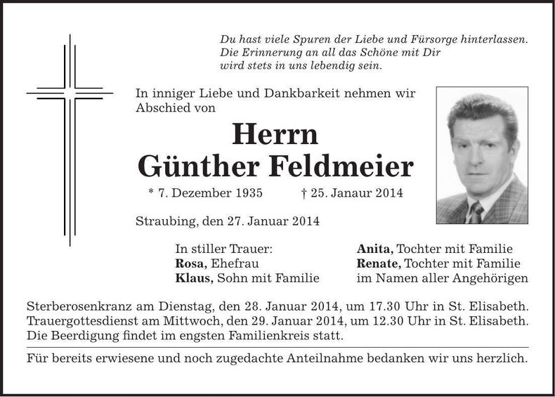 Traueranzeige Günther Feldmeier