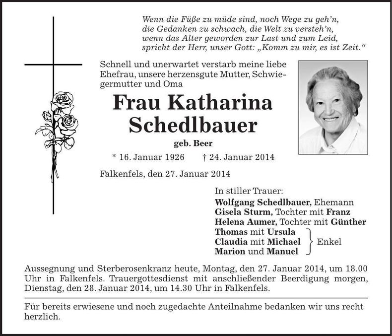 Traueranzeige Katharina Schedlbauer