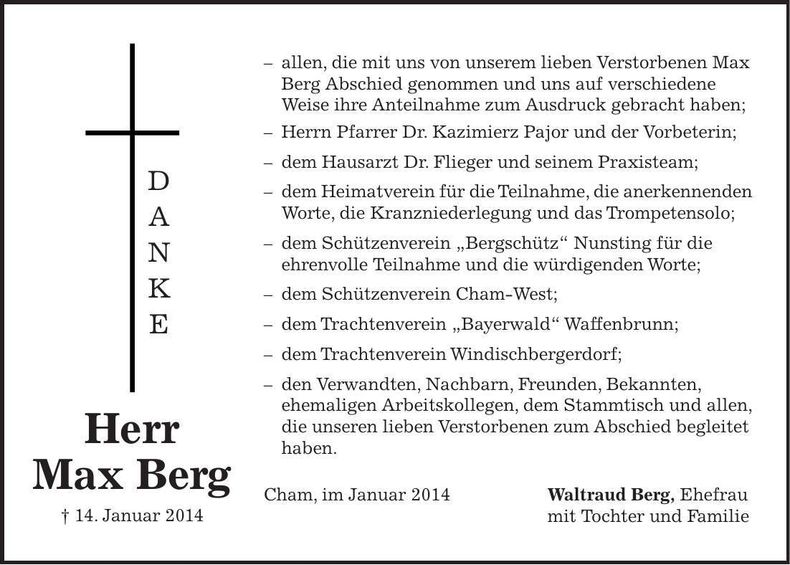 Traueranzeige Max Berg