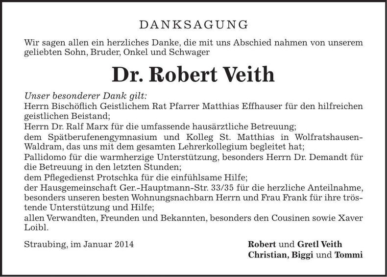 Traueranzeige Robert Dr. Veith