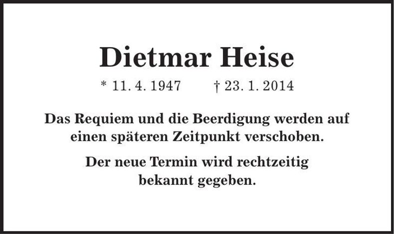 Traueranzeige Dietmar Heise