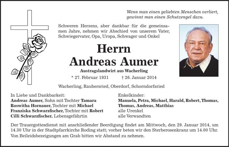 Traueranzeige Andreas Aumer