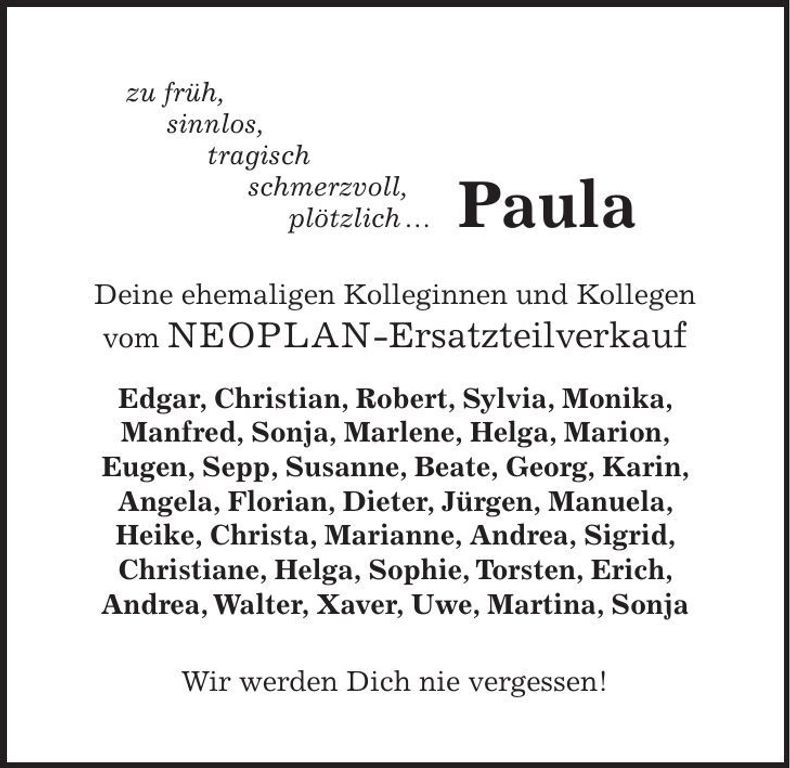 Traueranzeige Paula Ittlinger-Brandenburg