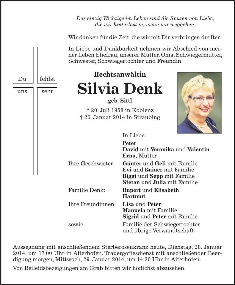 Traueranzeige Silvia Denk