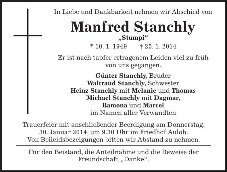 Traueranzeige Manfred Stanchly