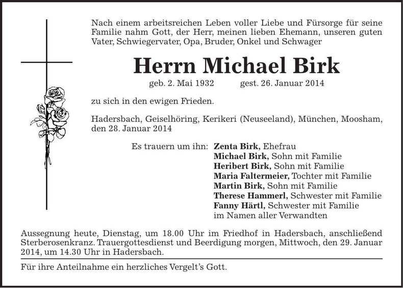 Traueranzeige Michael Birk