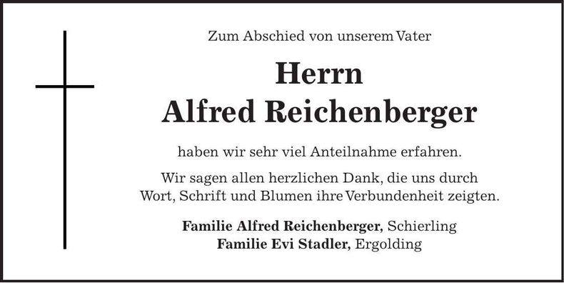 Traueranzeige Alfred Reichenberger