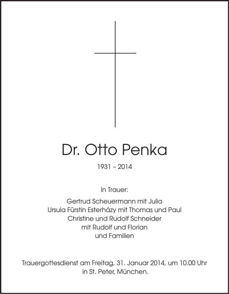 Traueranzeige Otto Penka