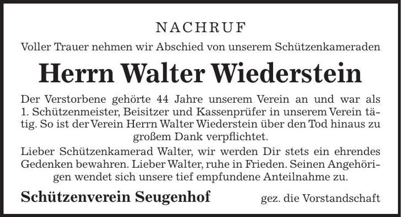 Traueranzeige Walter Wiederstein