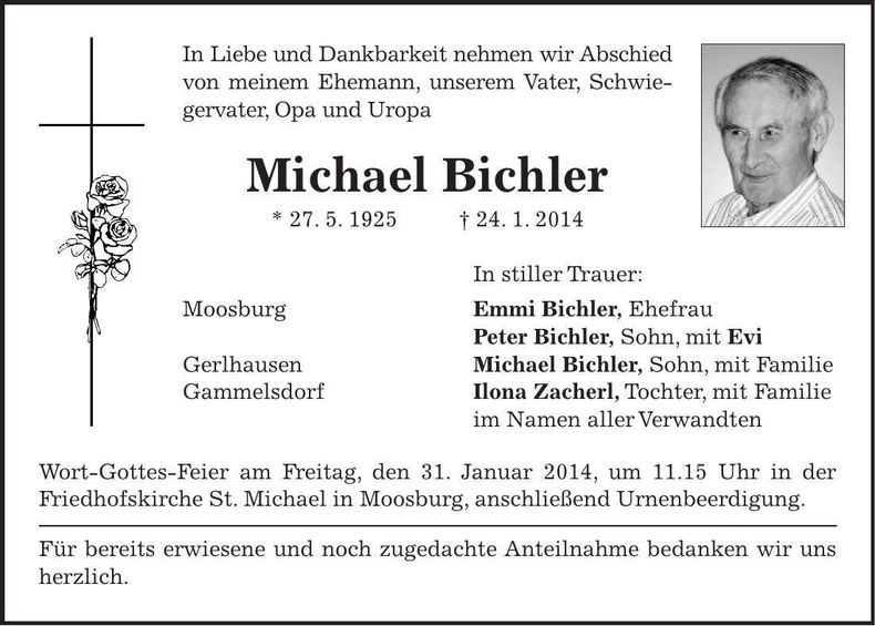 Traueranzeige Michael Bichler