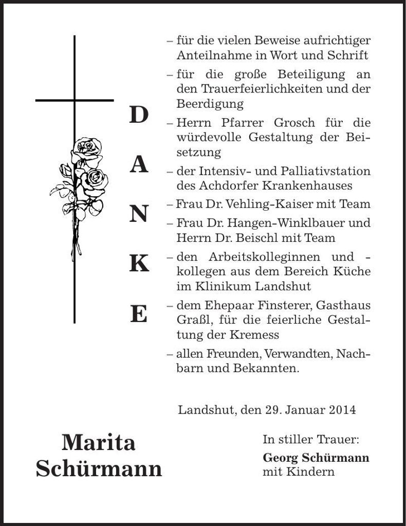 Traueranzeige Marita Schürmann