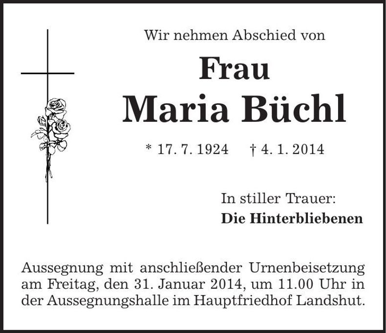 Traueranzeige Maria Büchl