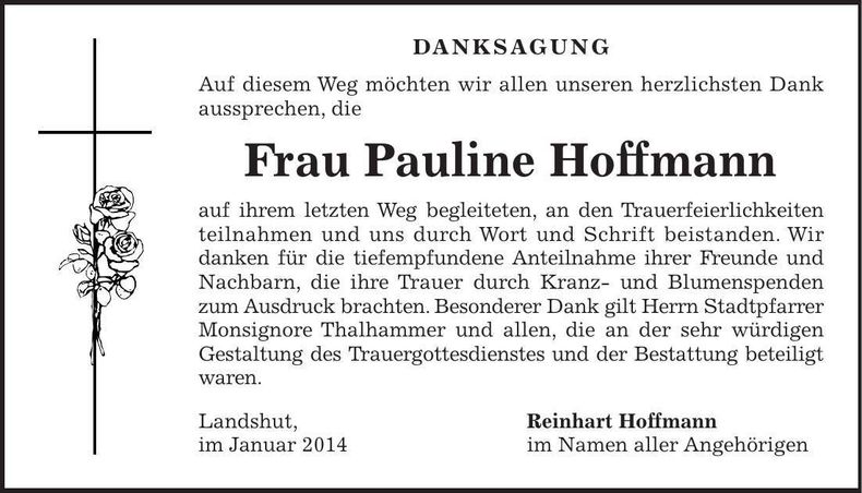 Traueranzeige Pauline Hoffmann