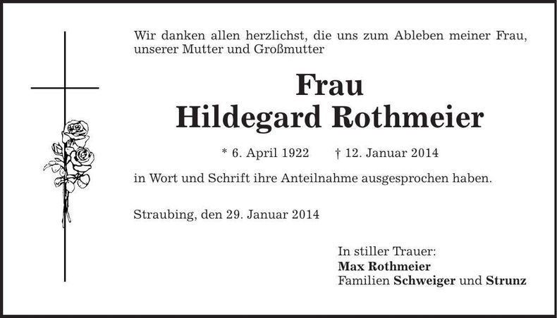 Traueranzeige Hildegard Rothmeier