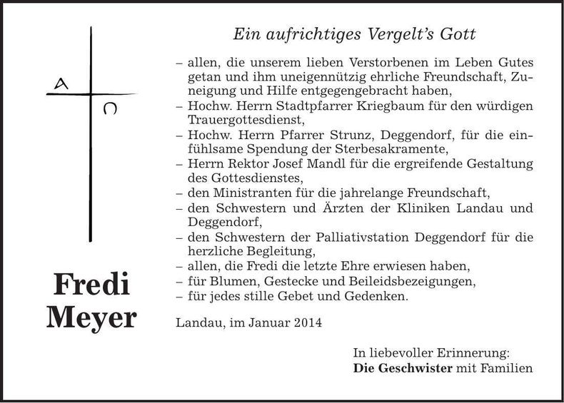 Traueranzeige Freddi Meyer