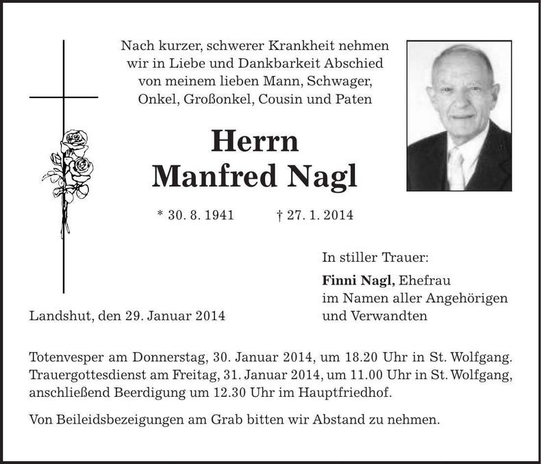 Traueranzeige Manfred Nagl