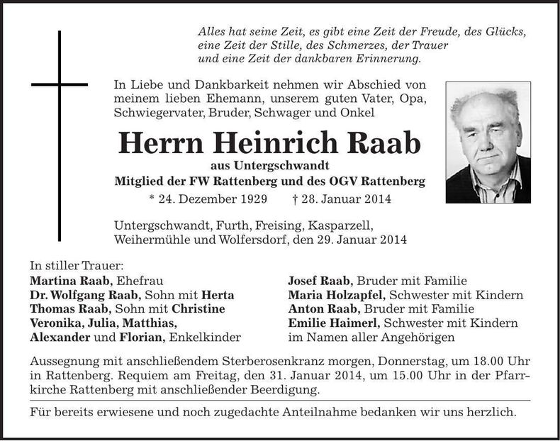 Traueranzeige Heinrich Raab