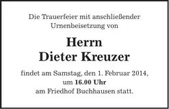 Traueranzeige Dieter Kreuzer