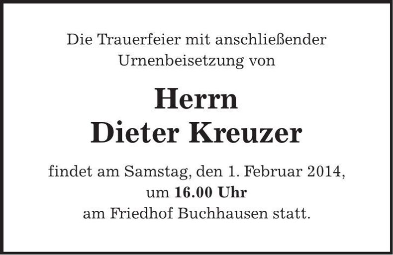 Traueranzeige Dieter Kreuzer