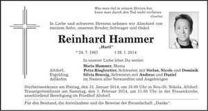 Traueranzeige Reinhard Hammer