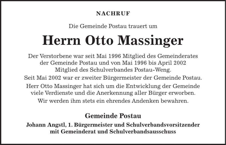 Traueranzeige Otto Massinger