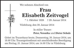 Traueranzeige Elisabeth Zeitvogel