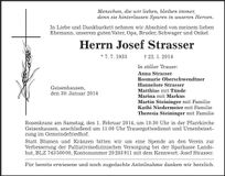 Traueranzeige Josef Strasser