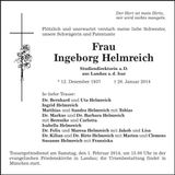 Traueranzeige Ingeborg Helmreich