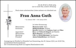 Traueranzeige Anna Guth