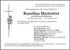 Traueranzeige Karolina Hastreiter